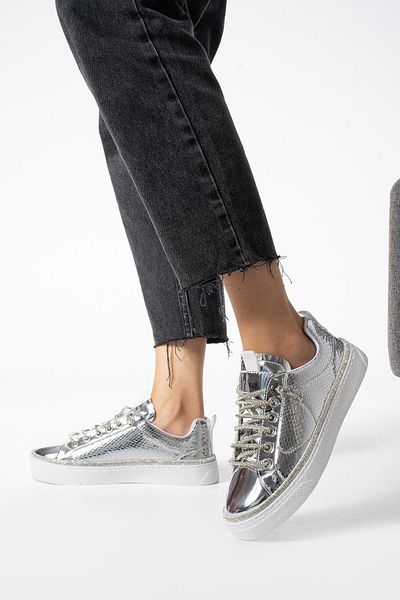 PARİS Tenis casual de damă cu model șarpe argintiu