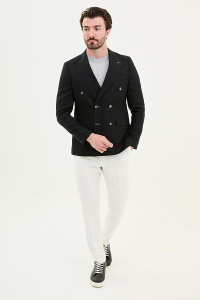 Mcr Straight Slim Fit Wide Collar 100% Linen Kruvze Men's Jacket Black - 40385.24Y