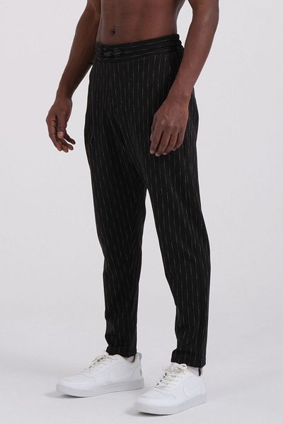 RELAXL Elastic Waist Striped Narrow Leg Black Jogger Men's Trousers