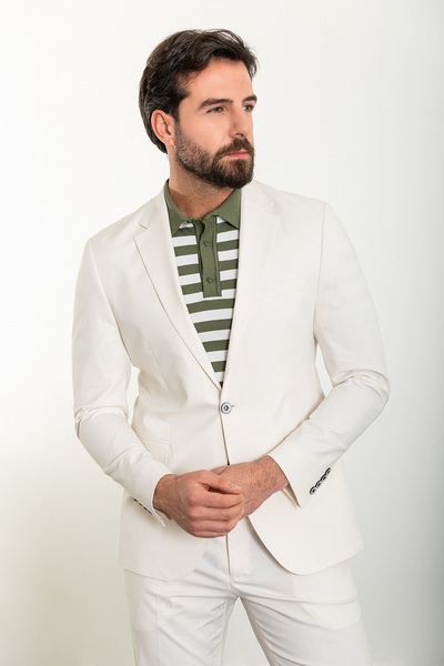 Mcr Plain Slim Fit Mono Collar Men's Suit Stone - 45306.24Y