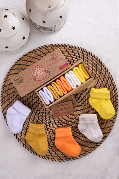 poffibaby Organik Pamuk Unisex 5'li Kutulu Premium Yeni Doğan Bebek Çorabı