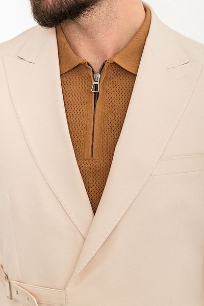 Mcr Straight Slim Fit Wide Collar Belt Men's Suit Beige - 45315.24Y