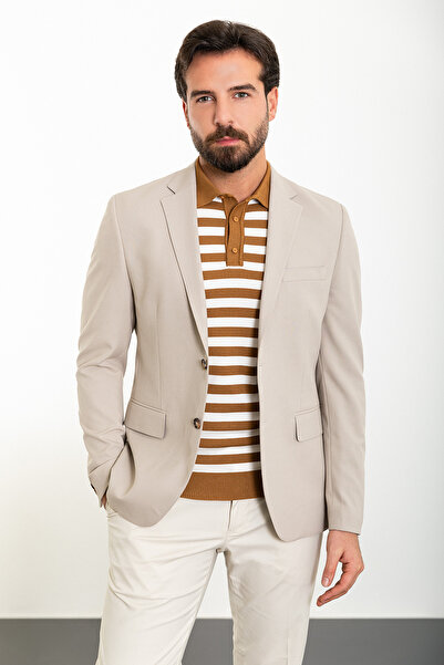 Mcr Прямий Slim Fit Mono Yaka Чоловічий піджак Бежевий - 40360.24Y