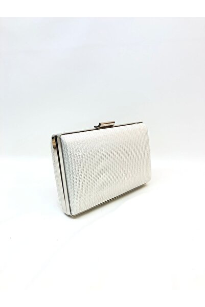 melezzi Off-White Mother of Pearl Evening Dress Portfolio - Chupra Material, Ribbed Silvery Evening Women's Bag