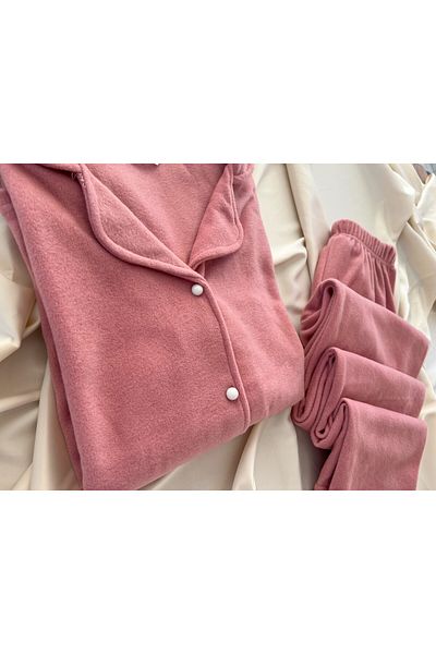 belse butik Fleece Shirt and Pajama Set - Dried Rose
