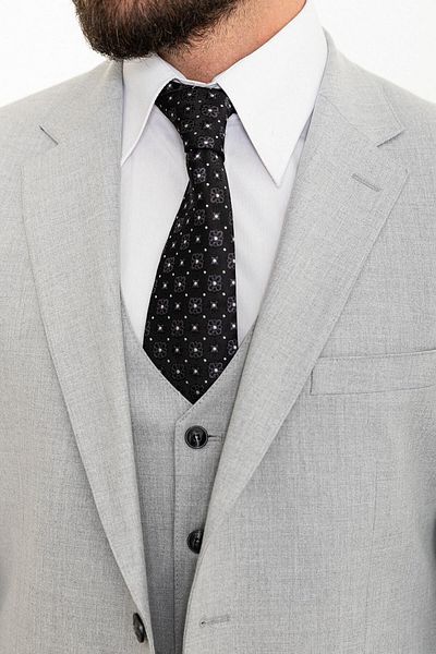 Mcr Straight Slim Fit Mono Collar 4 Drop Classic Men's Suit Gray - 45317.24Y