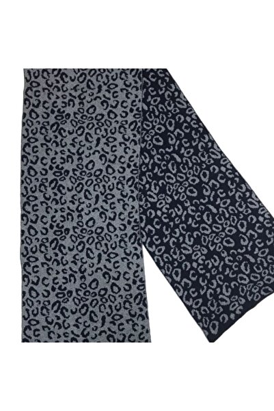 AXE SPORTSWEAR Γυναικείο Σάλι ώμου Χειμώνας - Ναυτικό Μπλε/Γκρι μαλακής υφής, διπλής όψης με λεοπάρ σχέδιο