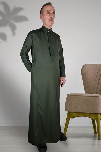 Royal Attire Hajj Umrah Clothes - Hidden Button, Long Sleeve and Pocket Men's Festival