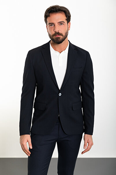 Mcr Смугастий Slim Fit Mono Yaka Чоловічий піджак Синій - 40355.24Y