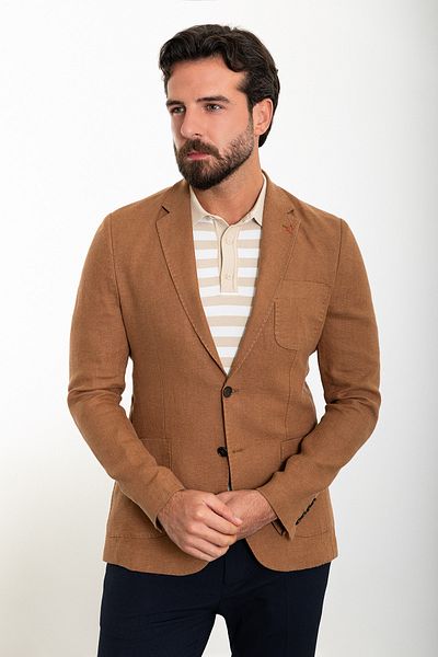 Mcr Straight Slim Fit Bag Pocket Mono Collar Linen Men's Jacket Camel - 40361.24Y