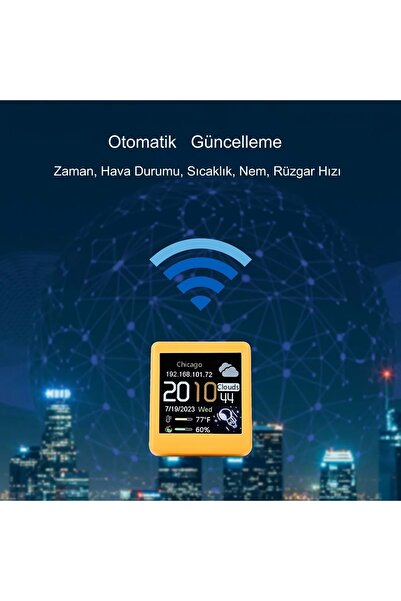 HyMark Akıllı Mini Hava Durumu İstasyonu LED LCD 28x28mm Dijital WiFi Saat Sıcaklık Nem