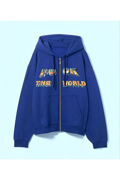 MAYDAY CULTURE Синій Regular Fit Прямий крій Unisex Куртка з капюшоном на бли...