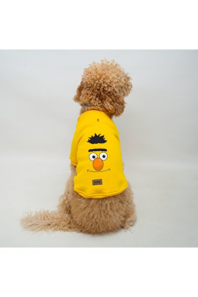 Buddy Store ملابس ملابس للقطط والكلاب - سترة صفراء مطبوعة بدون غطاء للرأس