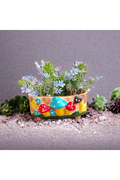 TAŞDEVRİLIFE Mantar Figürlü Dekoratif Çiçek Saksısı