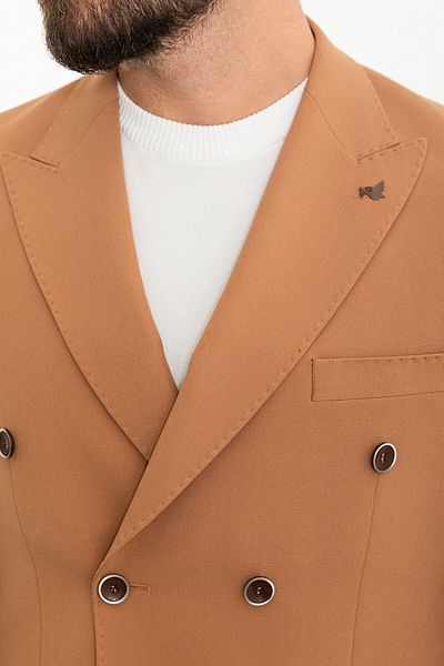 Mcr Straight Slim Fit Wide Collar Double Breasted Men's Jacket Dark Beige - 40363.24Y