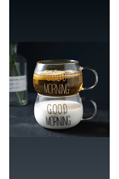 SEVEN7 2adet Good Morning Borosilikat Cam Bardak 400ml 2Adet bardak