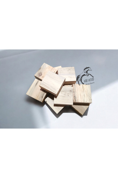 Krb Ahsap Kare Ahşap Blok, 10 Adet 5x5x2 Cm, Ahşap Kare Tahta, Ahşap Blok