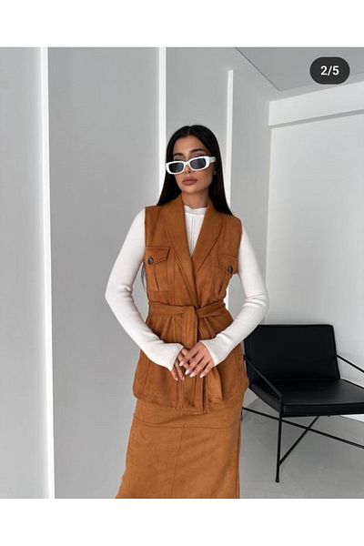 Butik Σετ φούστα σουέτ Merrline Tan