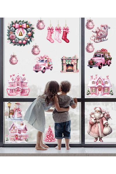aiki New Year's Ornaments in Pink Tones, Glass, Metal, Wall, Sticker