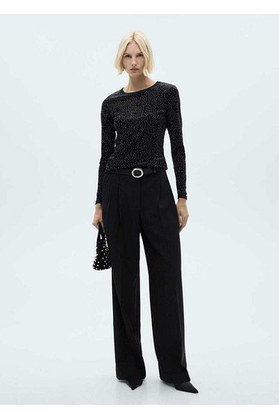 MANGO Woman Long Sleeve Stone Detailed T-Shirt