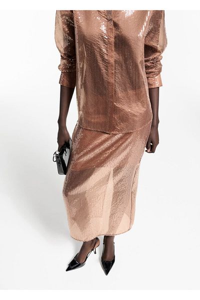 MANGO Woman Sequin Midi Skirt