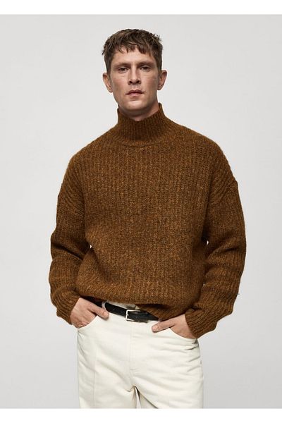 MANGO Man Πλεκτό πουλόβερ με χοντρό twill με γιακά Perkins