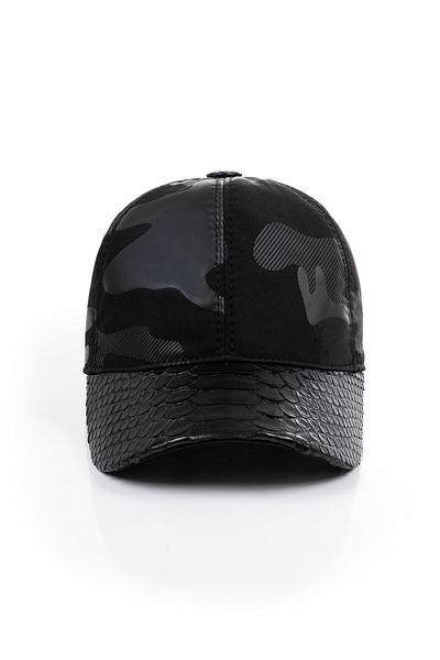 fubileather Бейзболна шапка от естествен велур с детайли от змийска кожа