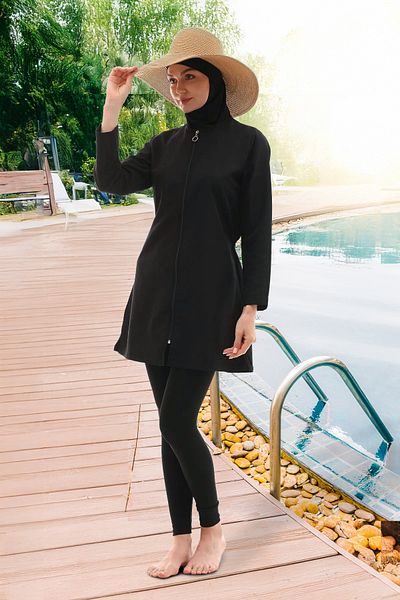 medipek 4er-Set - Hijab-Badeanzug mit Doppelhaube und Wasserstütze, voll bedeckte Fallschirmstrumpfhose