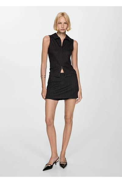 MANGO Woman Double Zipper Striped Blouse
