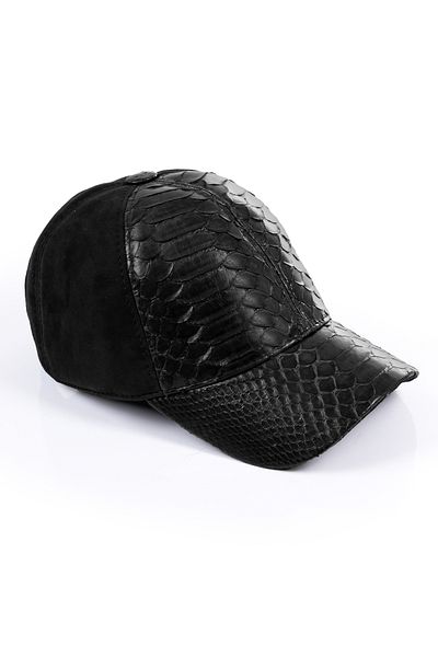 fubileather Бейзболна шапка от естествен велур с детайли от змийска кожа