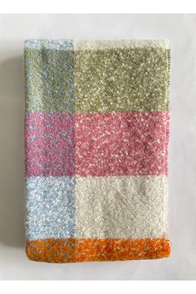 karışık kaset Pink Pastel Color Square Patterned Soft Tassel Scarf Shawl