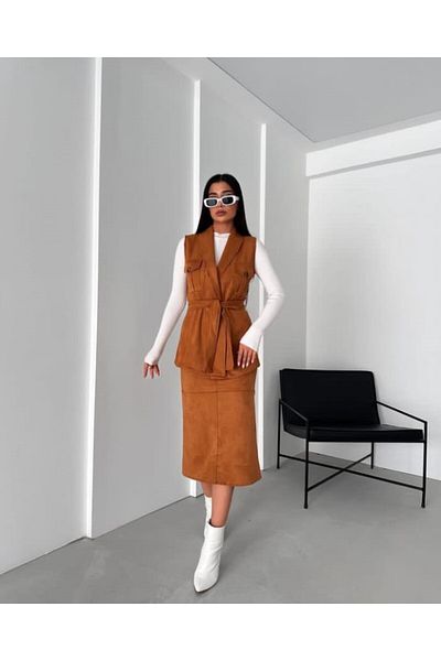 Butik Σετ φούστα σουέτ Merrline Tan