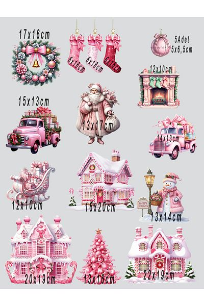 aiki New Year's Ornaments in Pink Tones, Glass, Metal, Wall, Sticker