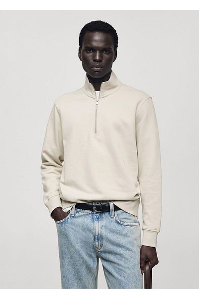 MANGO Man Zippered Cotton Sweatshirt