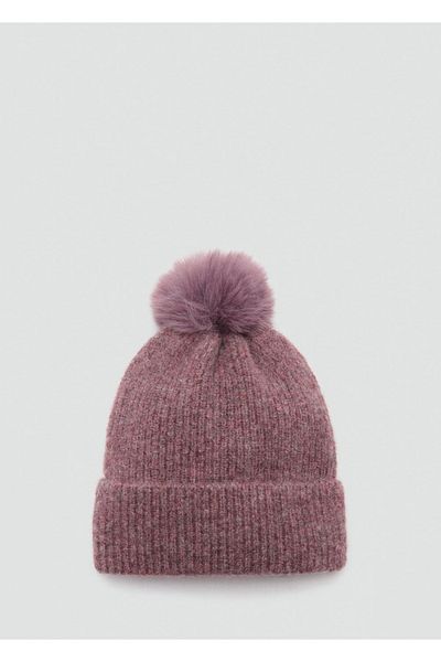 MANGO Kids Two-Color Knitted Beanie with Pompom