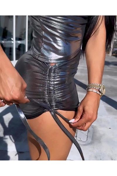 Miss Lame Premium Set with Elevator Gathered Asymmetric Cut Skirt