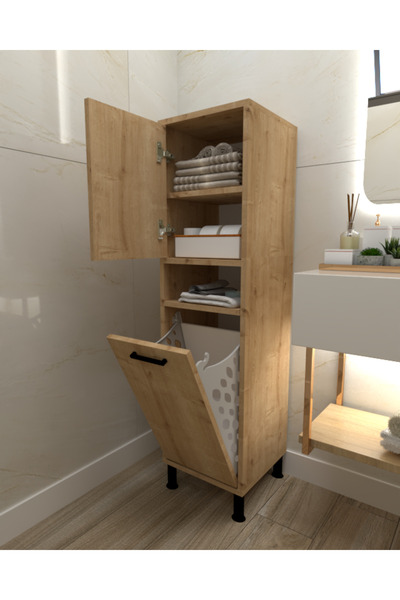 Home Mobiga Linda Çamaşır Sepetli Çok Amaçlı Banyo Dolabı Safirmeşe
