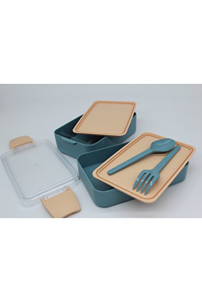 Şener collection Double Layer Food Container Practical Durable and Stylish Lunch Box with Fork and Spoon Lunch Box