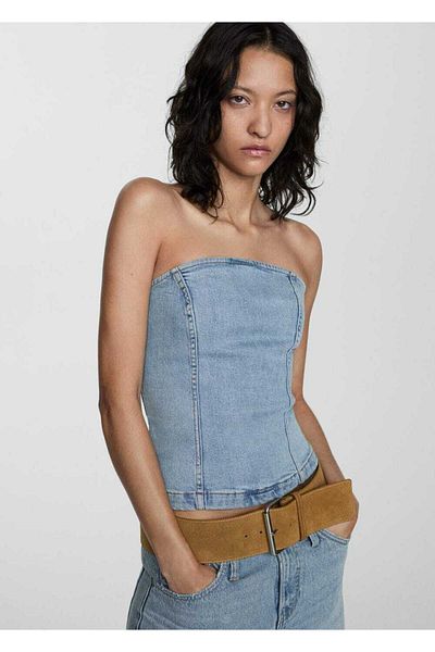 MANGO Woman Trägerlose Jeansbluse