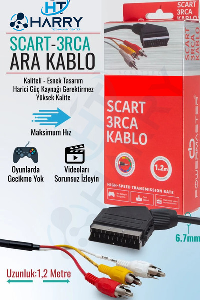 harry Lcd Tüplü Tv Televizyon Uydu Bağlantı Kablosu Scart 3 Rca Video Audio 3...