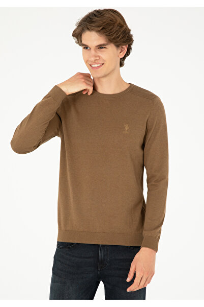 U.S. Polo Assn. U.S. Polo Assn. Ανδρικό πουλόβερ Slim Fit Crew Neck Khaki Bas...