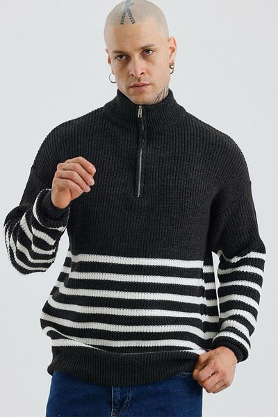 MADZEYMODA Ανδρικό ριγέ πλεκτό πουλόβερ Premium - Oversize Smoked Mz62000