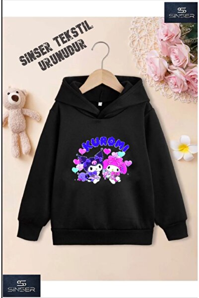 SİNSER TEKS Φούτερ με στάμπα "KUROMI SPECIAL" με λευκή κουκούλα για κορίτσια/...