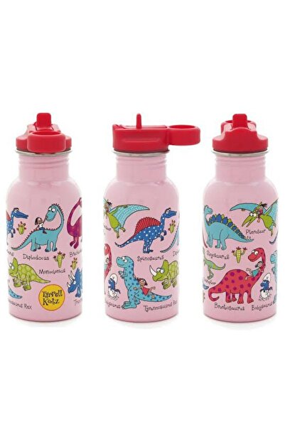 Tyrrell Katz Stainless Steel Flask - 400 Ml, with Straw, Pink Dino