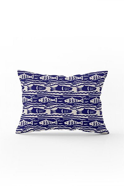 Cango Home Navy Blue Beige Marine Themed Fish Patterned Digital Printed Throw Pillow Cover Cgh634-3550 Double Sided Print
