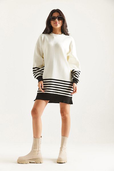 İKLİM LİFE Sleeve Skirt Striped Knit Tunic