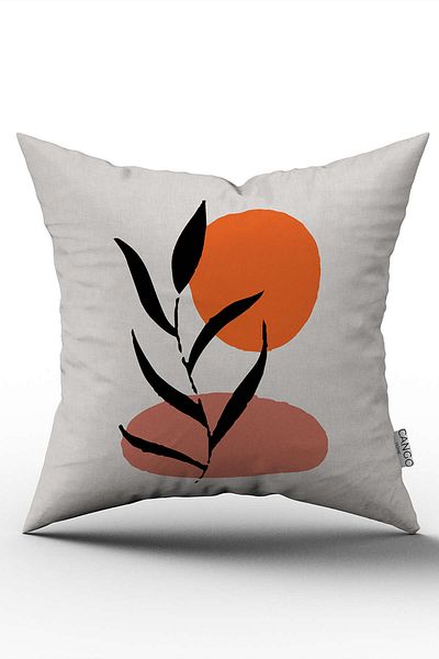Cango Home Black Red Modern Leaf Patterned Digital Printed Throw Pillow Pillow Case Cgh658