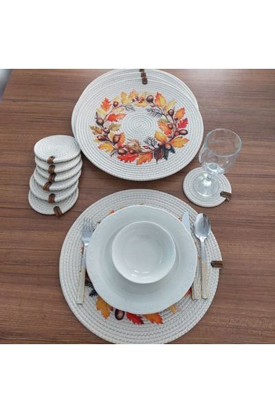 NVSisters 6-Piece 12-Piece American Service, Wicker Charger Set, Plate and Coaster Set, New Year