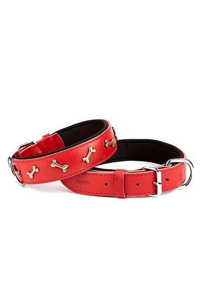 Doggie Red Medium Leather Bone Decorated Dog Collar - 4X52-60 cm from Petshop