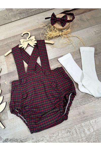 Feriatolye Christmas Suit New Year's Concept Baby Boy Salopet Bow Tie Socks Set